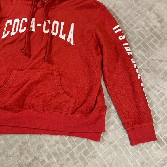 Coca Cola Womens Large Hoodie Sweatshirt Red Spell Out Logo Pullover - Picture 5 of 12